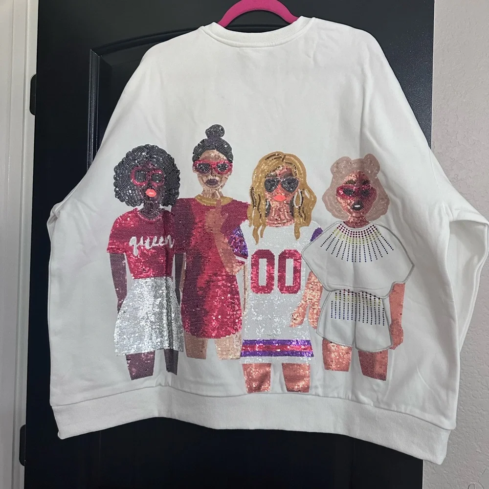 QUEEN OF SPARKLES White Sweatshirt with Colorful Design - Picture 5 of 5